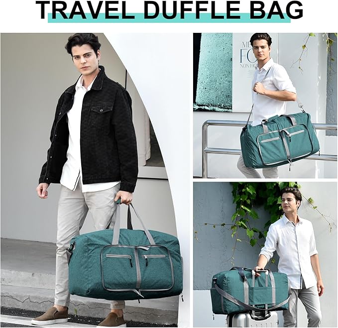 Dimayar 85L Travel Duffle Bag for Men Women - Foldable Duffel Bag with Shoes Compartment - Overnight Bags Waterproof & Tear Resistant(Green)