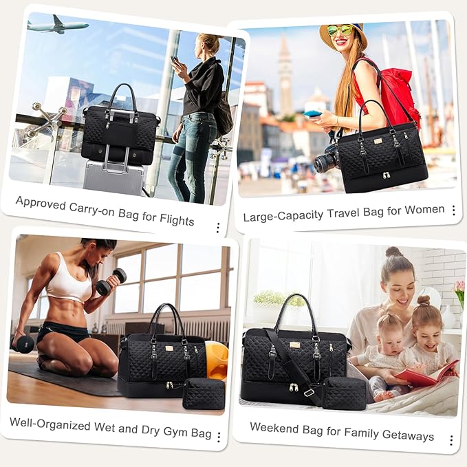 Weitars Weekender Bag Overnight Bags for Women,Duffel Bags for Travel Gym with Shoe Compartment with Toiletry Bags, Large Carry On Hospital Bag for Women Weekend,Getaway,Sport,Workout (Black)