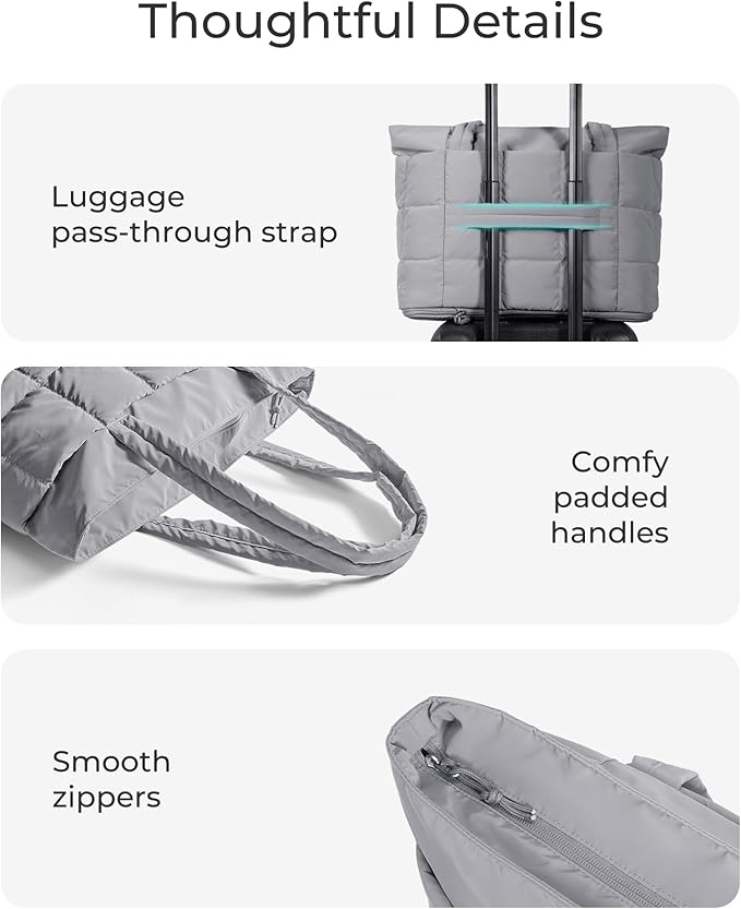 BAGSMART Expandable Tote Bag for Women, Puffer Work Tote Handbag, Quilted Carry On Bag for Travel Gym