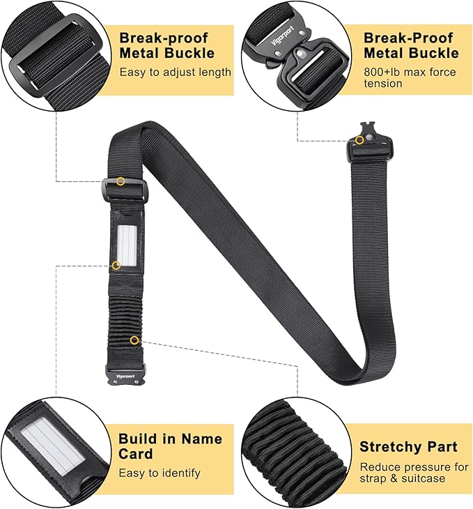 Vigorport Luggage Straps for Suitcases TSA Approved Suitcase Belt, Stretchable Travel Strap for Luggage, Heavy Duty Metal Buckle Luggage Belt Strap 72" Long (4PK)
