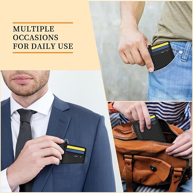 Hancynir Slim Wallet Minimalist Credit Card Holder RFID Blocking Small Card Wallets Mini Front Pocket PU Leather Card Case Thin Travel Zipper Coin Cash Wallet for Men Women Gifts