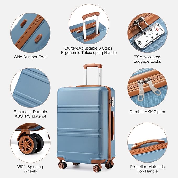 Kono Suitcase Set 3 Piece Luggage Set Expandable(only 28") Lightweight PC+ABS Carry On Hardside Luggage with TSA Lock Spinner Wheels (Apricot Blue, 6 piece set)
