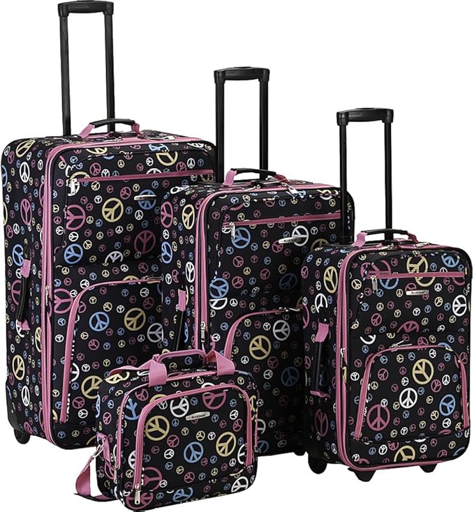 Rockland Fashion Softside Upright Luggage Set, Telescoping Handles, Peace, 4-Piece (14/19/24/28)