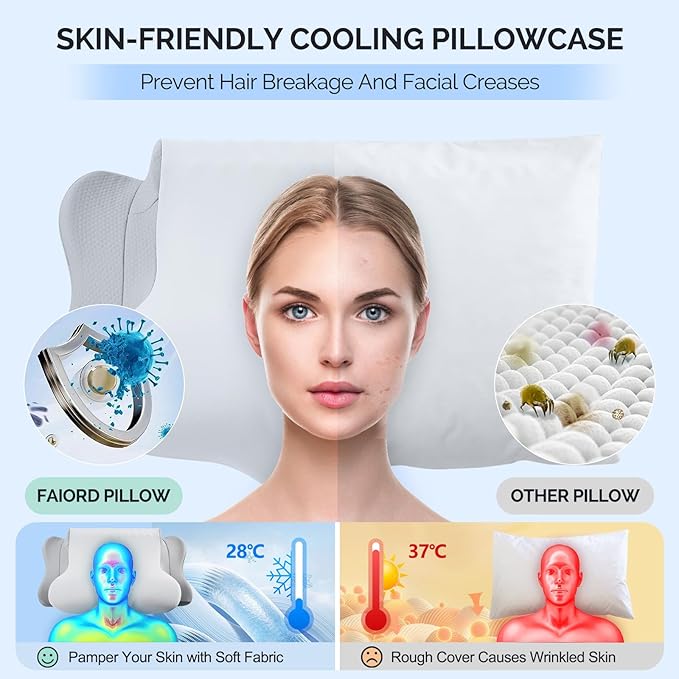 Memory Foam Pillows for Neck Support,Cooling Ergonomic Dual-Sided Orthopedic Neck Cervical Pillow with Ice Silk Pillowcase, Breathable Contour Pillow for Side, Back, Stomach Sleepers