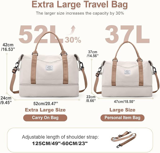 Large Weekender Bags for Women, Travel Duffel Bag with Shoe Compartment,Personal Item Travel Carry on Overnight Bag for Women Travel Set,Beige & Brown