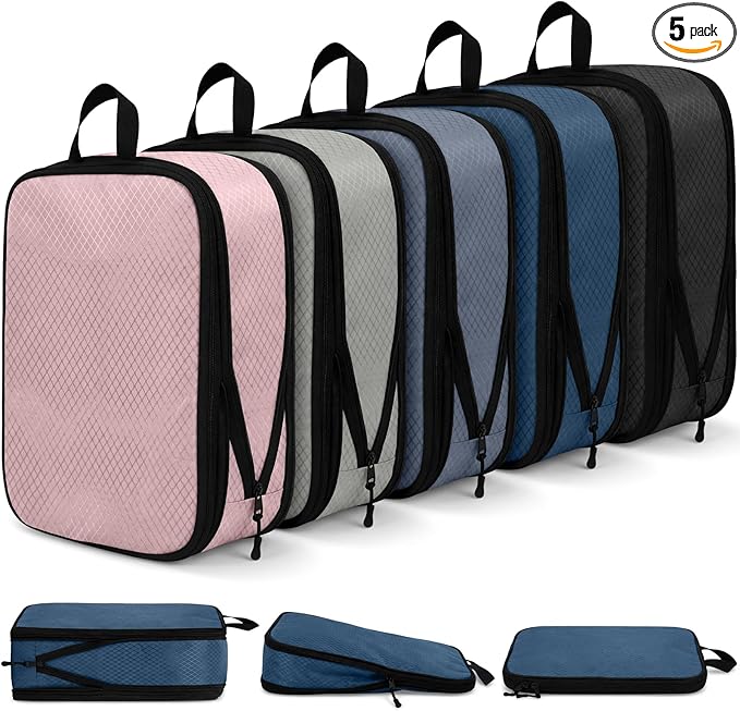 5 Pack Compression Packing Cubes for Travel Space Saving Cubes Luggage Organizer for Suitcase(Morandi,L)