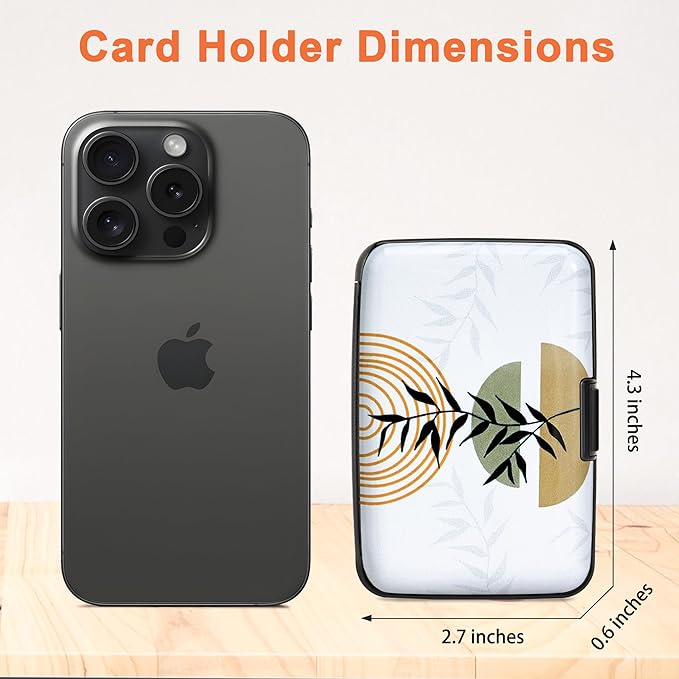 Mayski Credit Card Holder, RFID Blocking, Aluminum Alloy Hard Case, Small Mini Business Metal Wallet for Women Men, Boho Leaves