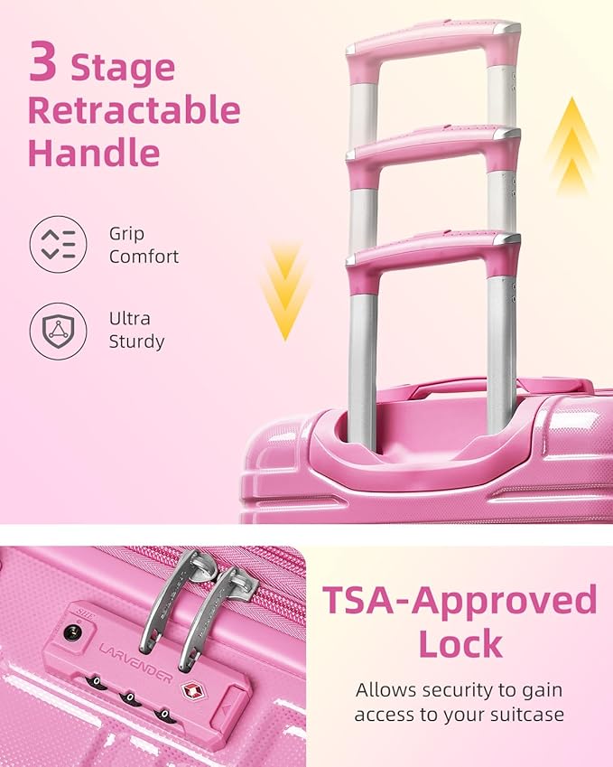 LARVENDER Carry on Luggage 22x14x9 Airline Approved Hardshell Suitcase with Wheels TSA Lock, PC+ABS Lightweight Suitcase Set for Women with Travel Backpack, Glossy Berry