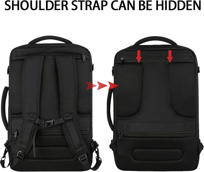 Vancropak Carry On Backpack, 45L Expandable Extra Large Travel Backpack, Flight Approved Water Resistant Luggage Suitcase Daypack, Lightweight Business Overnight Weekender Bag for Men & Women, Black