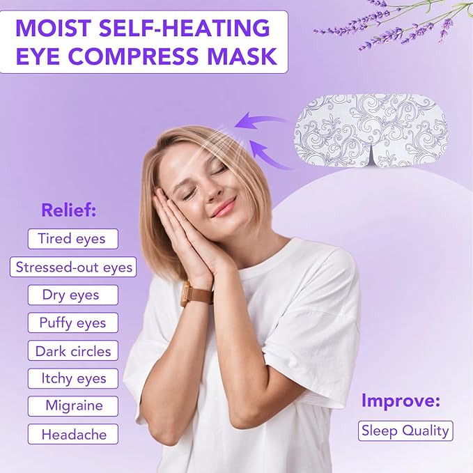 XPCARE 60 Pack Steam Eye Masks for Dry Eyes, SPA Warm Sleep Eye Mask, Disposable Heated Eye Mask for Dark Circles, Puffy Eyes, Relief Stress Eye Fatigue(Lavender)