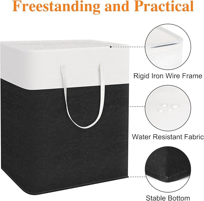 TasticTotes laundry basket 3-Pack, laundry hamper, Hamper with handles, collapsible laundry baskets, Waterproof dirty clothes hamper, Towel Storage for Home or Dorm, 125L-Black