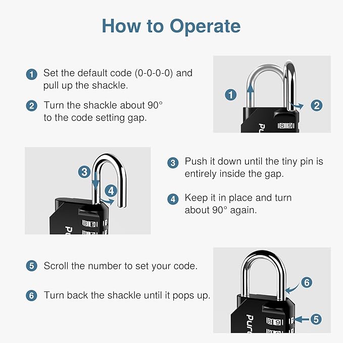 Puroma 4 Pack Combination Lock Multicolor for Locker 4 Digit Outdoor Waterproof Padlock for School, Gym, Sports, Fence, Toolbox, Gate, Case, Outdoor, Hasp Storage