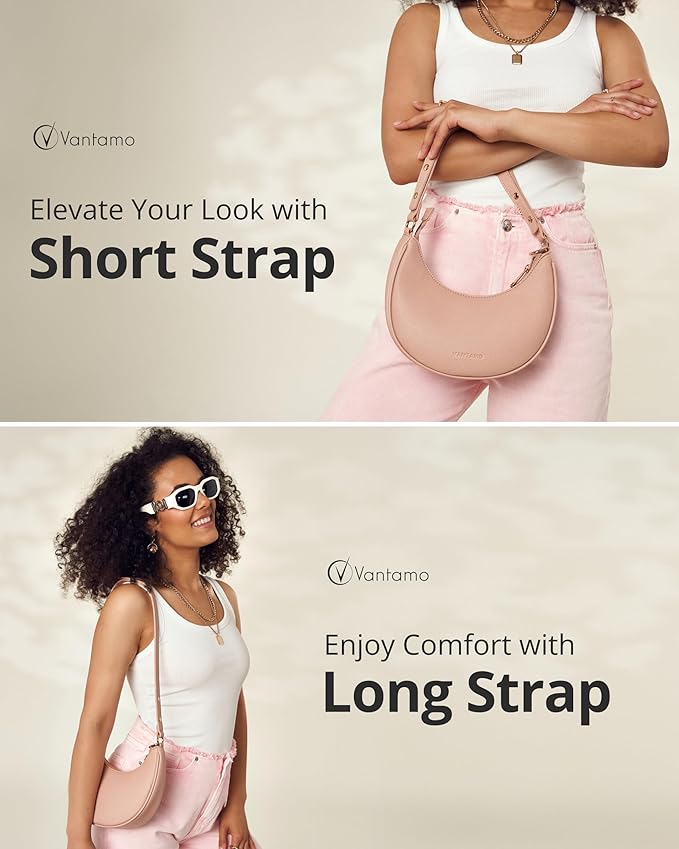 Vantamo Crescent Bags For Women with RFID Protection, Half Moon Clutch Purses for Women with Anti-Theft Clip for Extra Safety