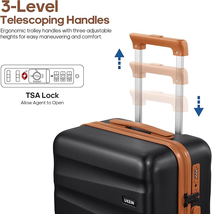 UKEIN Luggage Set with Backpack,Polycarbonate Carry On Luggage Airline Approved with Spinner Wheels, Hardshell Travel Suitcase with TSA Lock,Suitcase Set 3 Piece