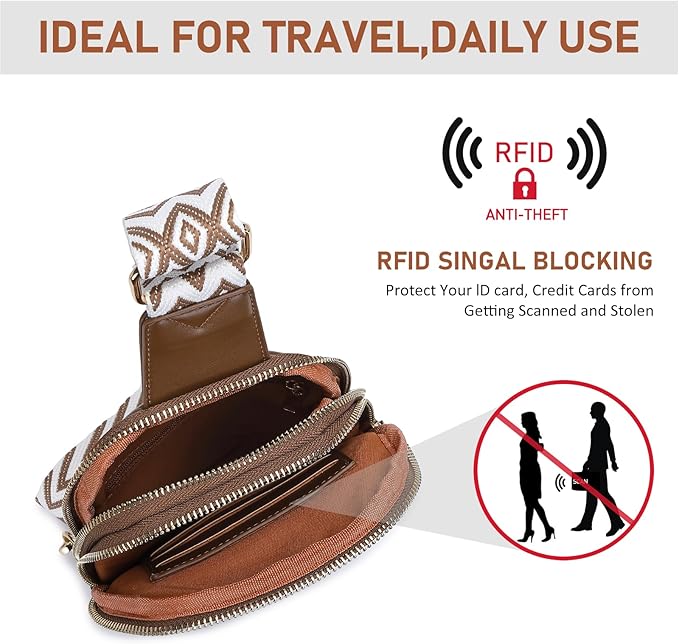 DIOMO Anti Theft Small Sling Bag for Women Cross Body Bag Trendy, RFID Fanny Packs Vegan Leather for Women Travel Belt Purse