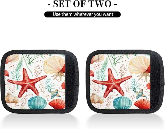 Luggage Handle Wraps Watercolor Seashell Starfish Pattern Luggage Identifiers Soft Neoprene Luggage Handle Wraps For Suitcase Trolley Handle Grip Cover 2 Pack Luggage Tags