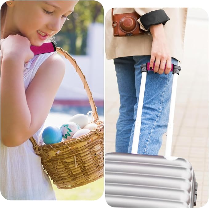 2 Pack Luggage Handle Wraps for Suitcase, Bright Color Comfort Soft Handle Covers Suitcase Luggage Handle Wrap Luggage Tag Wraps Travel Accessories (Rose Red)