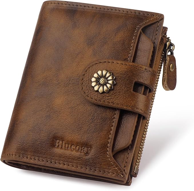 Wallet Women,RFID Blocking Leather Womens Wallet Bifold Compact Card Holder Small Wallet for Women with Removable ID Window Darkbrown