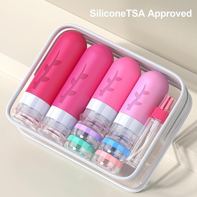 18pack Travel Bottles for Toiletries,TSA Approved Silicone Travel Containers jar for Toiletries,Leak Proof Refillable Liqus Shampoo And Conditioner Essentials toiletry