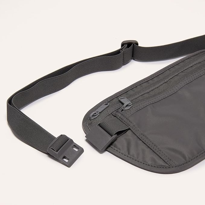 Pander RFID Blocking Travel Money Belt – Hidden Waist Pouch for Passport, Cash, Cards, Slim Belt Bag for Men and Women, Dim Grey