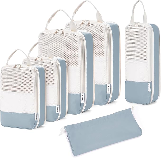Narwey 6 Set/5 Set Compression Packing Cubes for Travel Kids Women Carry on, Packing Organizers Bag for Backpack Luggage Suitcase Duffle Bags