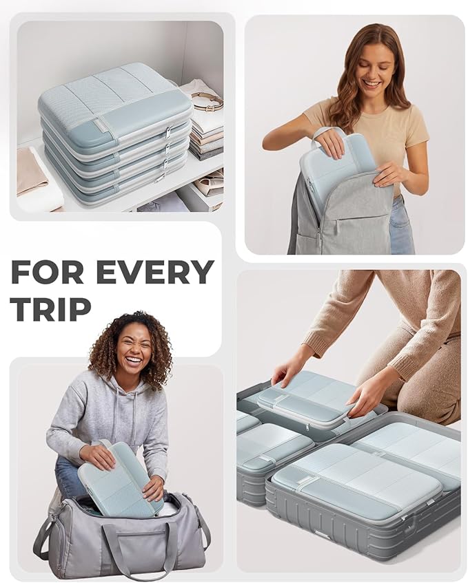 Percover Compression Packing Cubes 4-Piece Set, Packing Cubes Compression for Travel with Label Pockets, Travel Organizer for Carry On & Checked Luggage, Slate Blue