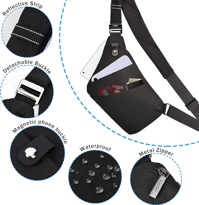 VADOO Sling Bag - Anti-theft Crossbody Shoulder Bag for Men and Women