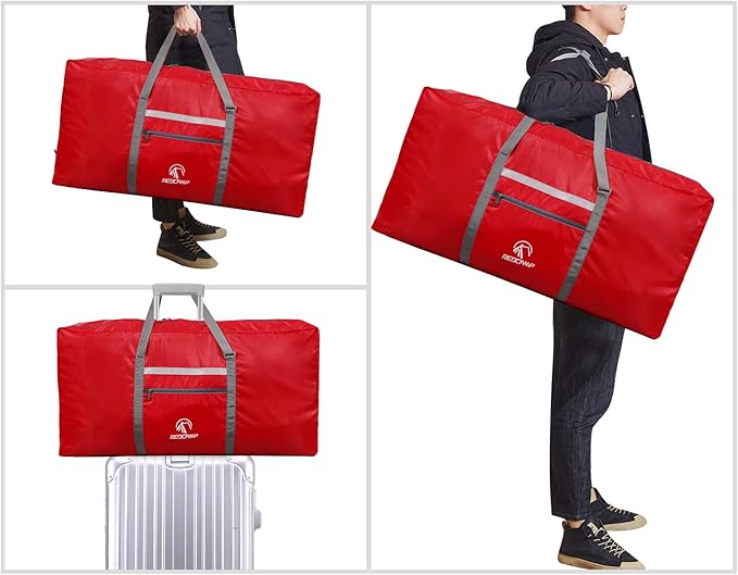 REDCAMP Foldable Extra Large Duffle Bag 100L/31 Inch, Lightweight Travel Duffel Bag with Adjustable Strap for Men Women,Red