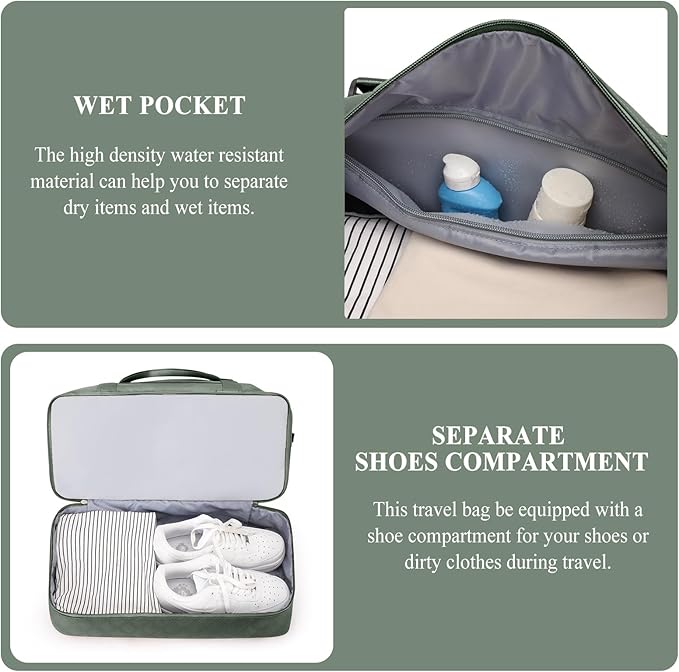 Weekender Bags for Women, Carry on Overnight Weekend Travel Duffel Bag with Shoes Compartment &Toiletry Bag, Personal Item Bag for Travel Business Trips Sport Hospital