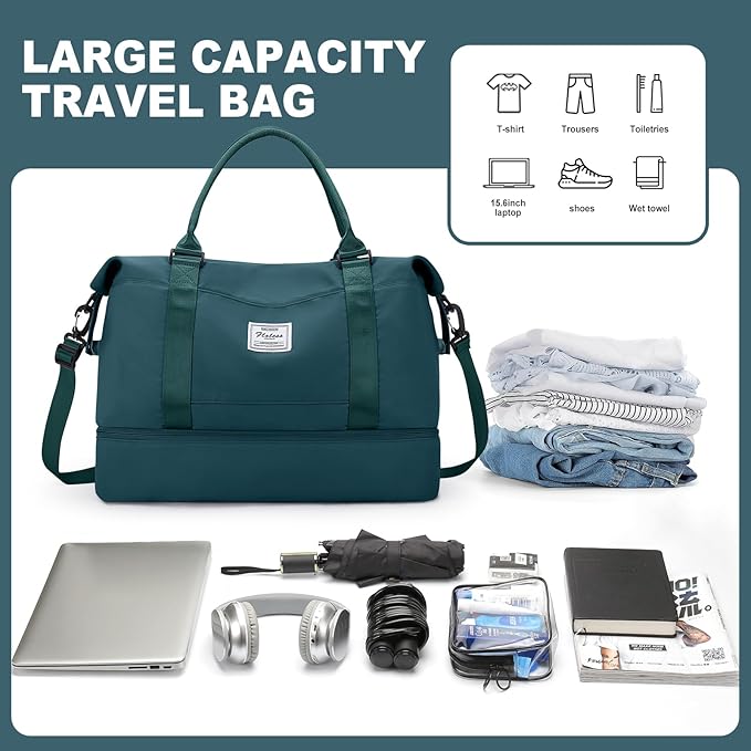 Weekender Bags for Women, Travel Duffel Bags with Shoe Compartment,Personal Item Travel Bag for Airlines, Carry on Overnight Tote Bag for Women with Toiletry Bag, Peacock Blue
