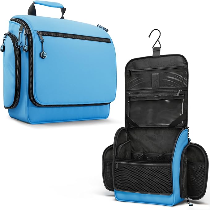 VENTURE 4TH Hanging Travel Toiletry Bag for Women & Men – Large Toiletry Organizer with 18 Compartments, Removable TSA Pouch, Travel Wash Bag for Toiletries, Makeup & Shaving Kit (Light Blue)