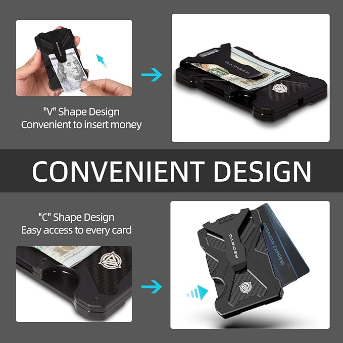 Oaridey AirTag Wallet (No AirTag) with Money Clip, Slim Wallet with AirTag Holder, Minimalist Wallet for Men, Carbon Fiber Wallet, RFID Blocking, Holds 15 Cards, Ultra-Thin Tactical Wallet- Black