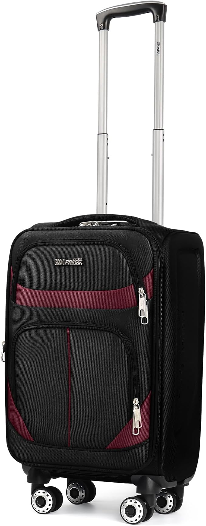 20" Luggage, Softside Suitcase with LOCK,Expandable Luggage w/Double Spinner Wheels, Lightweight Rolling Suitcases for Travel Carry On Luggage（Black-Burgundy,20in）