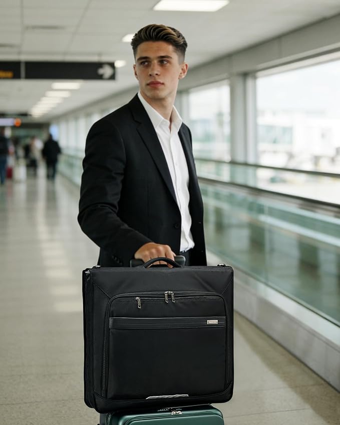Hanke Premium Garment Bags for Travel, Business Travel Suit Bag with Wrinkle-Free System, Fits 4 Suits & 17.3'' Laptop, Carry On Garment Bag with Shoe Compartment, Shoulder Strap, Black
