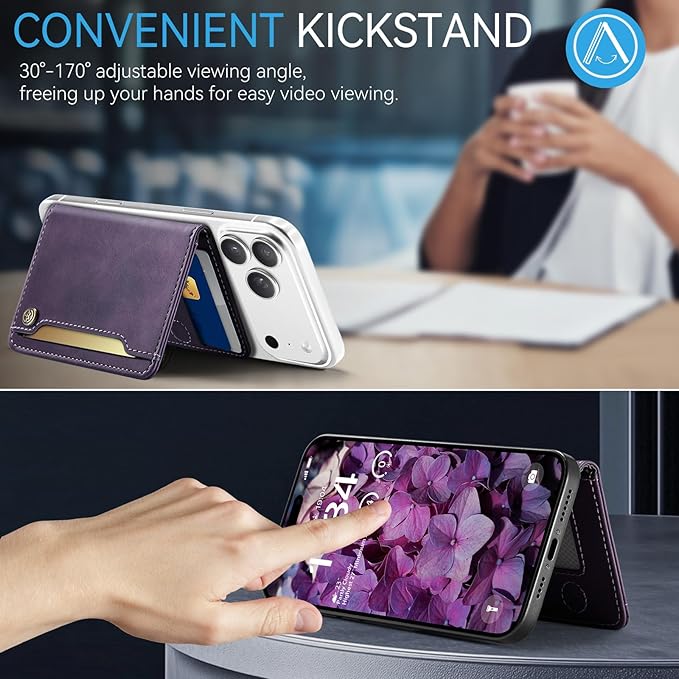 Vinich for MagSafe Wallet Magnetic RFID Blocking Card Holder Compatible with MagSafe Phones and Cases, Strong Magnet Minimalist Phone Wallet for iPhone 17/16/15/14/13/12/ Pro/Max/Plus, Vintage Purple