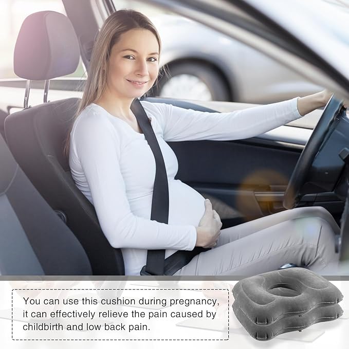 Leinuosen 2 Pcs Inflatable Seat Cushion 18.1'' x 15.7'' x 4.7'' Portable Lift Donut Pillow Height Adjustable Hemorrhoid Pillow for Tailbone Back Pain Bed Sore Home Car Chair Wheelchair Sitting (Grey)