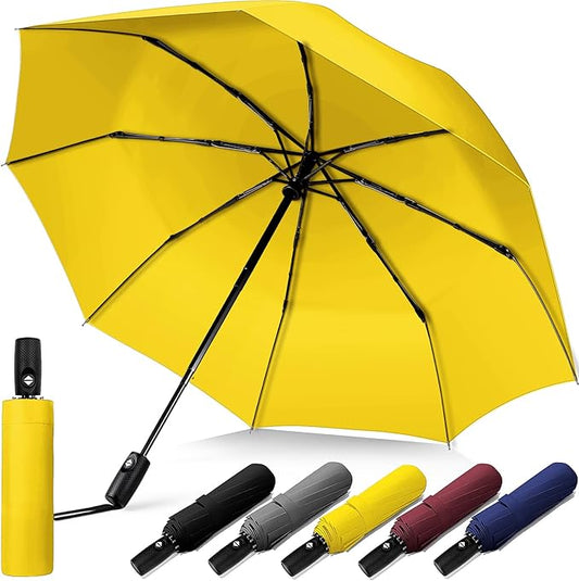 Windproof Travel Umbrella, Compact Umbrella, Car Umbrellas for Rain & Sun, 8 Fiberglass Ribs for Strong UV & Wind Resistance, Portable, Lightweight, Vent, Easy Automatic Open/Close