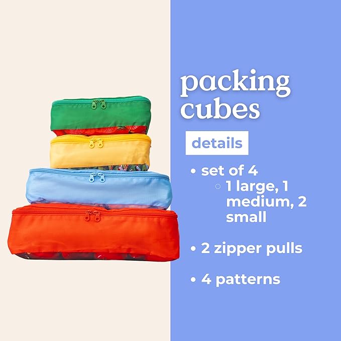 ban.do Getaway Polyester and Mesh Fruit Theme Packing Cube Set, Includes 4 Foldable Luggage Organizers in Various Sizes (J'adore Les Cerises)