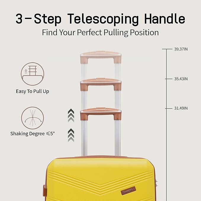 Expandable Luggage Sets 5 Piece, Hard Case Suitcase Set with Spinner Wheels,22x14x9 Airline Approved Carry on,Lightweight Durable Suitcase with TSA Lock (Yellow)