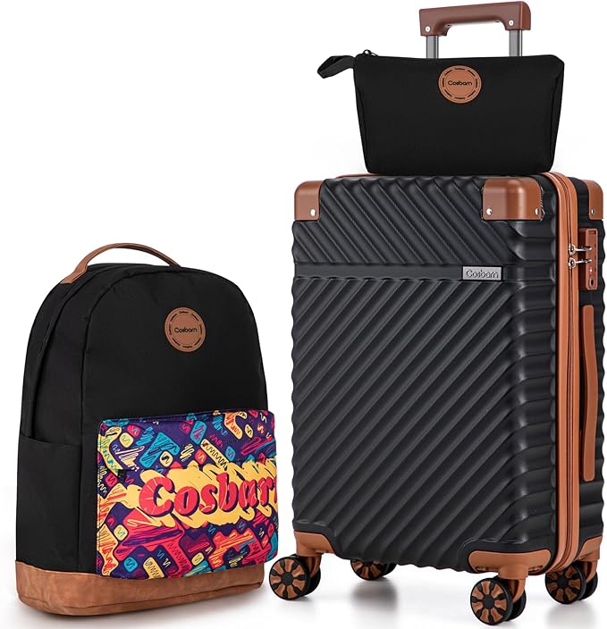 Carry On Luggage 22x14x9 Airline Approved, Hardside 20 Inch Carry on Suitcases with Wheels, Hard Shell ABS Lightweight Carry on Luggage Set, Travel Suitcase Set with TSA Lock, Black