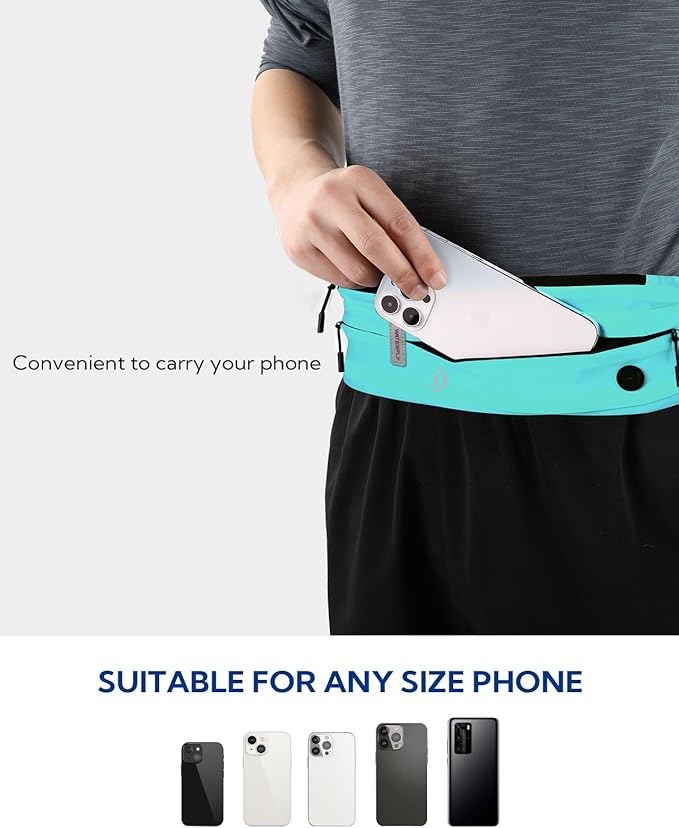 WATERFLY Running Belt Fanny Pack: Runner Marathon Jogging Waist Pack Sport Workout Exercise Fitness Phone Holder Belt for Men Women Jogger Slim Waistband Black