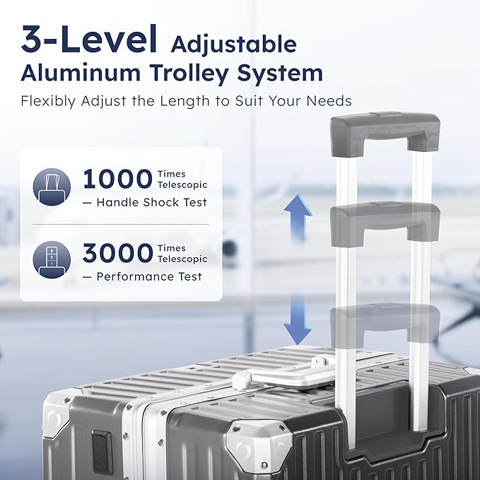 ALPHA CAMP 3 Piece Luggage Sets With Layer Dual Aluminum Frame,TSA Spinner Wheels, 3-Layer PC Hardside Carry on and Checked Hardside Zipperless Suitcase Sets,Type-C USB Charging Port,Cup Holder