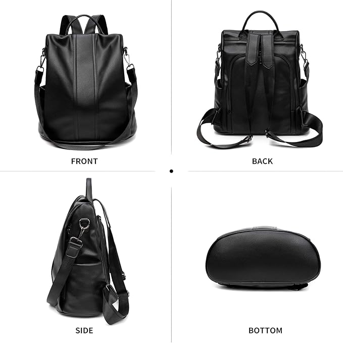 PINCNEL Women Backpack Purse Waterproof Nylon Anti-theft Rucksack Lightweight Shoulder Bag, Medium, Black