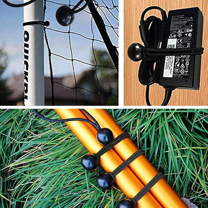 AOPRIE 10 Sets of Bungee Balls and Tarp Clips Black 6 Inches Ball Bungee Cord Heavy Duty Lock Grip Clamps Shark Fasteners Holder for Camping Tents Cargo Pool Awning Car Cover Holding Wire Hoses