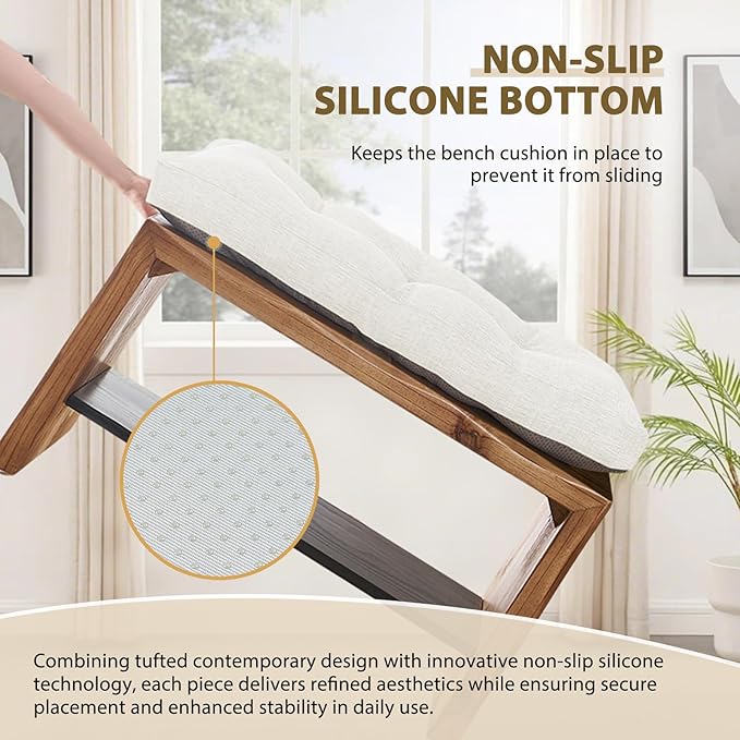 downluxe Indoor Bench Cushion for Indoor Furniture, Non-Slip Tufted Overstuffed Textured Foam Bench Seat Cushion, 36" X 14" X 4", Beige, 1 Pack