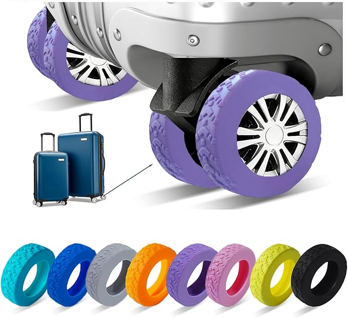 Luggage Wheel Covers, Luggage Wheel Protector Covers for 2-2.4 inches Wheels Suitcases，Anti-Scratch & Noise Reduction Design, Silicone MaterialDurable Travel Case Accessories (8, Purple)