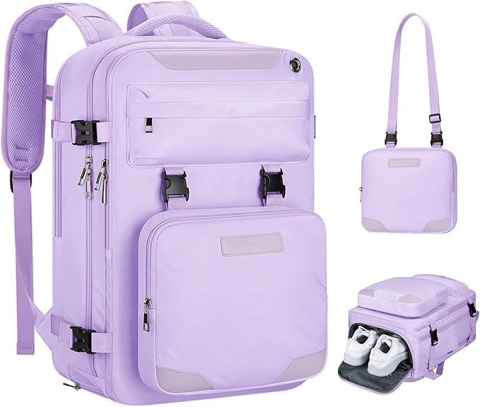 Maelstrom Travel Backpack for Women Men,25L Laptop Backpack Fits 15.6-Inch Laptop,Waterproof Carry On Backpack for Airplanes with Detachable Crossbody Bag & Shoe Compartment (Purple, Medium)