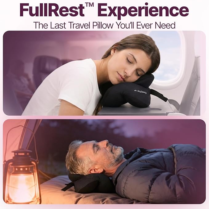 ComfyNap® Versatile Travel Neck Pillow for Airplane [Patented], 9 Positions in 3 Techniques, Plane Pillow with Pure Memory Foam, Travel Pillow with HeadRest Flight Sleep, Travel Essential - Mercury
