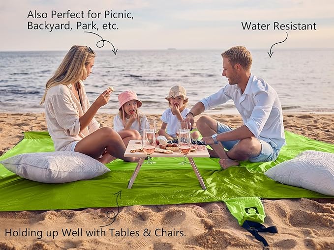 WEKAPO Beach Blanket Sandproof Waterproof, Extra Large Beach Mat, Oversized & Compact Sand Free, Quick Drying Beach Essentials for Vacation, Cruise, Picnic & Camping with Stakes