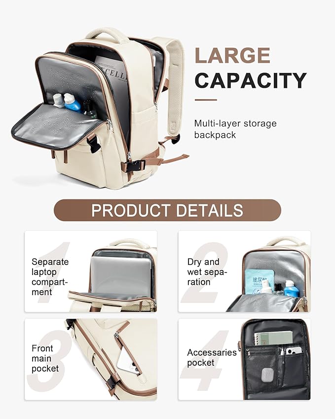 WONHOX Large Travel Backpack Carry on Flight Approved Laptop Work Business Backpack for Women Men Mochila de Viaje